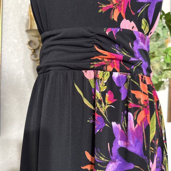 Women’s Halter Dress Black Multicolor Art Floral Mock Elastic Back Size XL - Picture 4 of 14